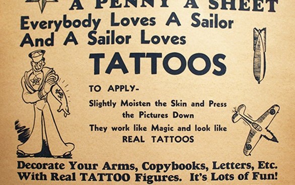 Реклама тату-салона времен Второй мировой войны. Все любят моряков, а моряк любит тату…»