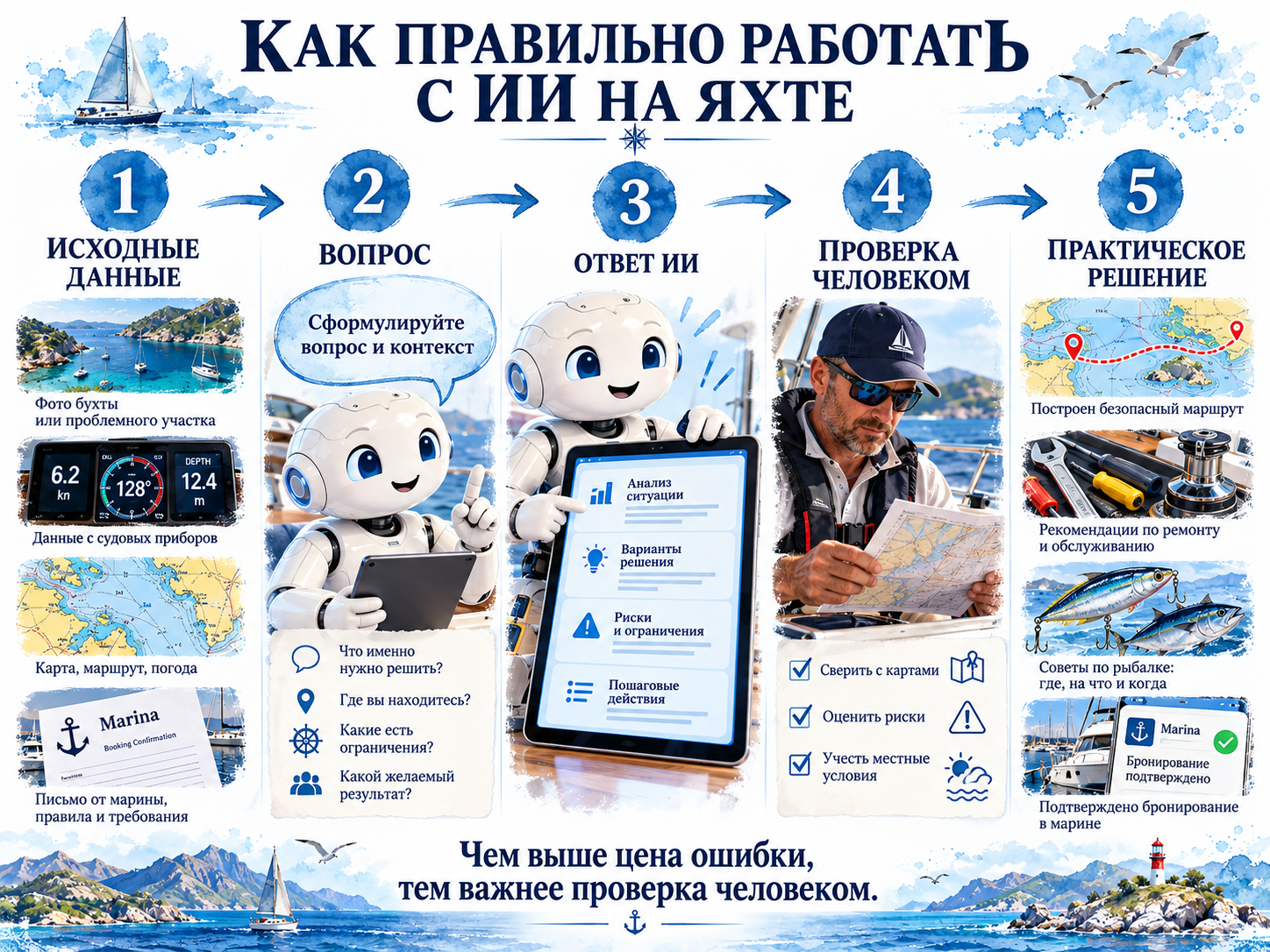 Схема работы с ИИ: данные, вопрос, ответ и проверка человеком